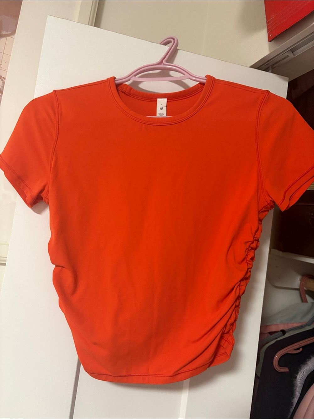 lululemon athletica Women's Bright Orange Side-Ruched Short Sleeve Tee